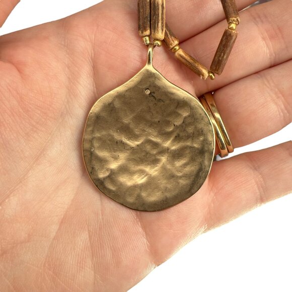 J. Jill Layered Beaded Necklace Hammered Gold Tone Pendant Cord Adjustable - Picture 7 of 15